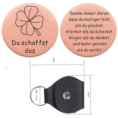 ドイツ語DU SCHAFFST DAS四葉草幸運貨幣抱擁貨幣皮革キーホルダー両面彫刻四色