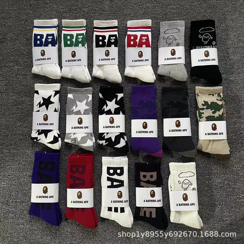 Japanese-Style Ape Head Socks Bape Unisex Sports Training Trendy Socks Towel Bottom Colorful Couple Socks Wholesale