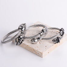 HY现货304不锈钢骷髅头狗头开口弹力可调节电缆威亚线手镯