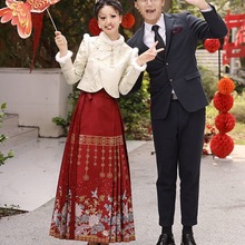 新中式汉服改良套装女秋冬新款日常穿搭夹棉外套马面裙两件套