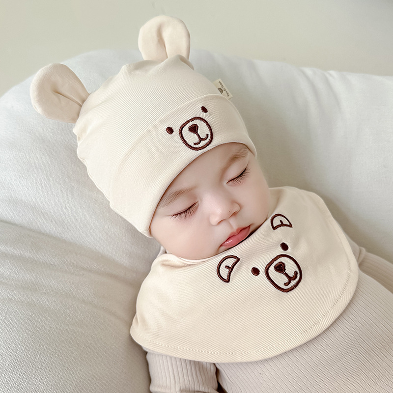 0-3 Mes recién nacido sombrero toallas de saliva set primavera y otoño algodón puro bebé recién nacido sombrero de bebé protector de la puerta