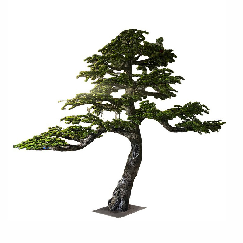 Simulación de pino de bienvenida Podocarpus, gran árbol, decoración de interiores, paisajismo, hermoso, gran paisaje de hotel, decoración de árboles falsos