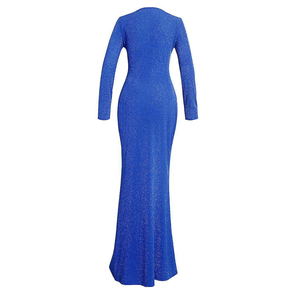 Abito da sera donna con scollo a v e dettagli in strass lungo_voghion.com