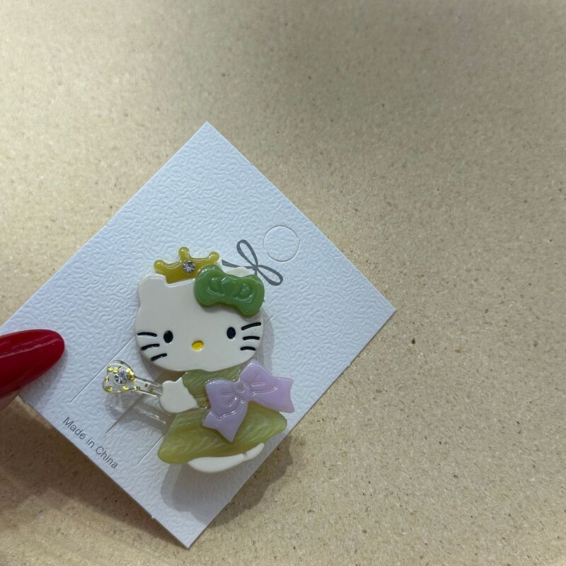 新しいオリジナルデザインのキティ猫プリンセス魔法の杖かわいい絶妙なサイドクリップ酢酸ドットドリル女の子のヘアピン|undefined