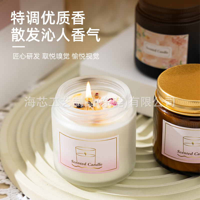 Simple cera de soja vela de aromaterapia al por mayor taza de vidrio marrón regalo de boda libre de humo marrón vela interior