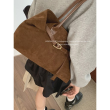 秋季麂皮绒绒腋下包包女2024新款复古手提托特包大容量通勤单肩包