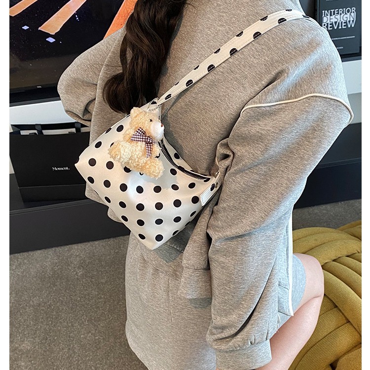 Niche Polka Dot Nylon Bag for Women 2025 New Versatile Shoulder Armpit Bag for Going Out to Work Small Bag