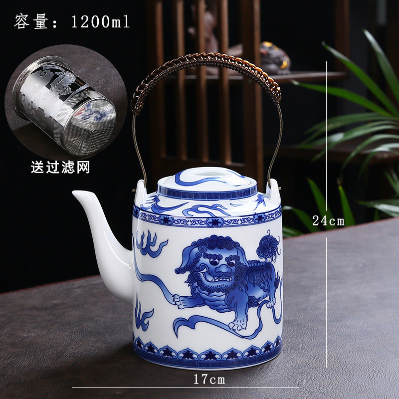 陶瓷茶壶餐厅酒店饭店家用大号老式提梁单壶带过滤网凉水壶900ML|undefined