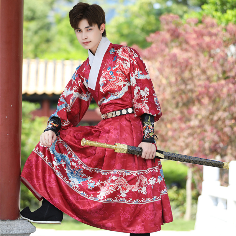 New Original Traditional Men's Straight Sleeve Hanfu National Style Printed Red Flying Fish Suit Aggressive Dragon Pattern Jinyiwei Performance Suit New Original Traditional Men's Straight Sleeve Hanfu National Style Printed Red Flying Fish Suit Aggressive Dragon Pattern Jinyiwei Performance Suit