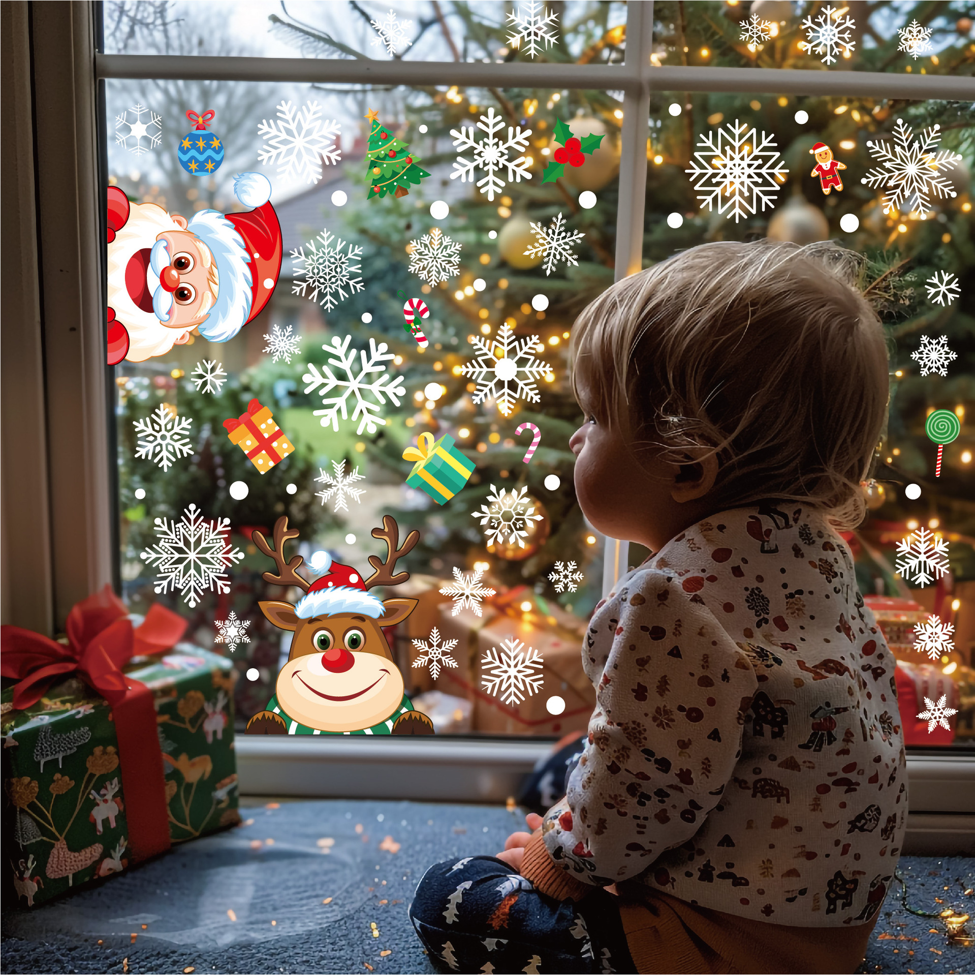 Cross-Border Glass Sticker Decoration Santa Claus Elk Static Sticker Holiday Party Window Christmas Window Sticker
