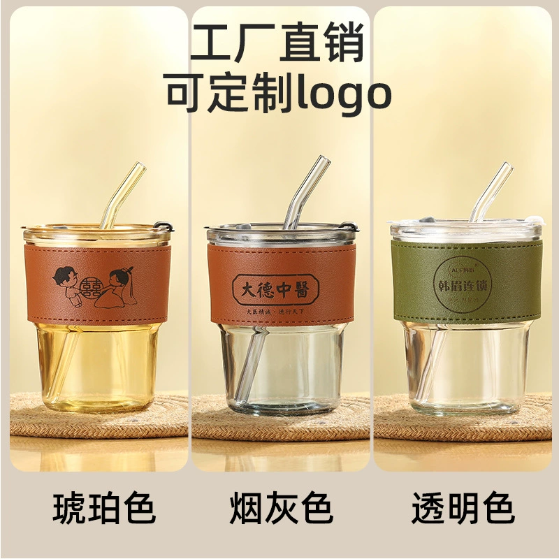 Бамбуковая кружка, стеклянная кружка, кружка с принтом и соломинкой, кофейная кружка, сувенирный подарок, рекламная кружка для воды, креативная стеклянная кружка с мультяшным дизайном