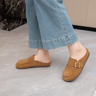 Cow Fur Half Slippers Women's 2025 Summer New Style Outer Wear Flat Slip-on Lazy Soft Bottom Sandals