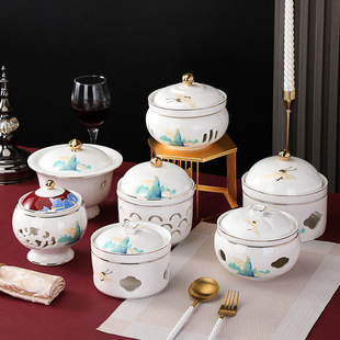 Ceramic light luxury gold stew Cup hotel box Bowl set candle tropical stove insulation sugar water swallow nest bowl wholesale