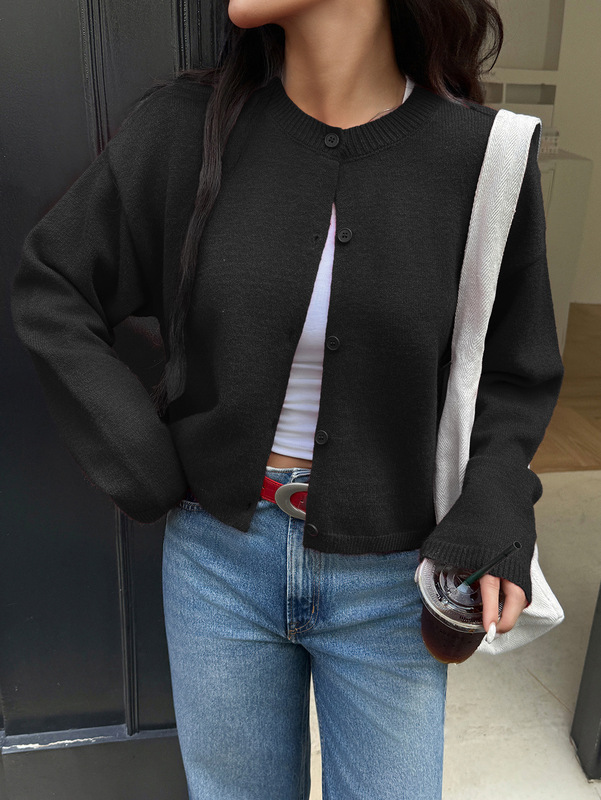跨境 欧美Y2K辣妹纯色纽扣长袖衬衫毛织女装2025秋冬亚马逊独立站|undefined