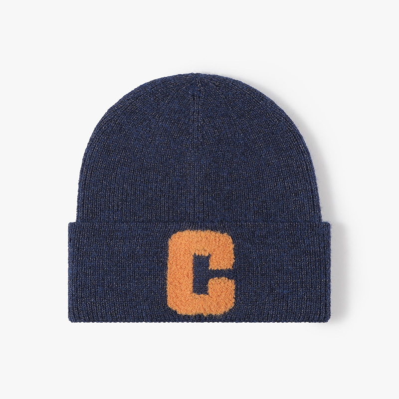 Autumn and Winter Women's Alphabet Towel Embroidered Warm Brimless Wool Hat Fashionable Outdoor Thickened Ear Protector Knitted Hat_voghion.com