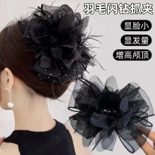 2025新款满天星花朵羽毛抓夹女发夹后脑勺夹子头饰高端鲨鱼夹发卡