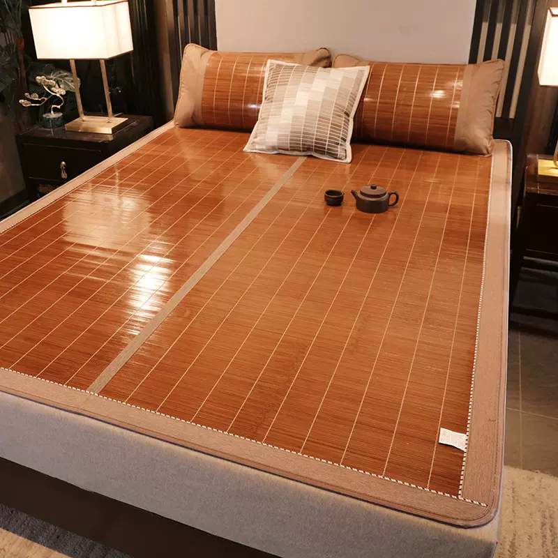 夏季双面竹席凉席折叠学生宿舍席子竹席子碳化原竹抑菌驱蚊可折叠