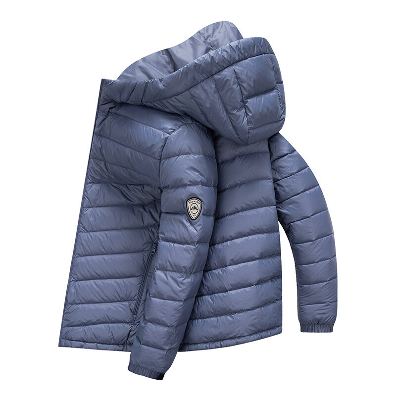 Men's Lightweight Hooded Down Jacket For Winter - 700 Fill Power Waterproof Windproof Slim Fit Puffer Coat With Stand Collar_voghion.com