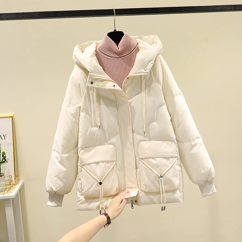 亮晶晶羽绒棉服女2025冬新款韩版中长款宽松加厚棉衣女连帽面包服|undefined