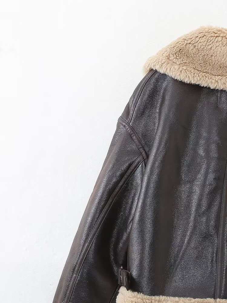 Damenbekleidung 2024 Herbst/Winter neue Street Fashion doppelseitige Motorradjacke_voghion.com