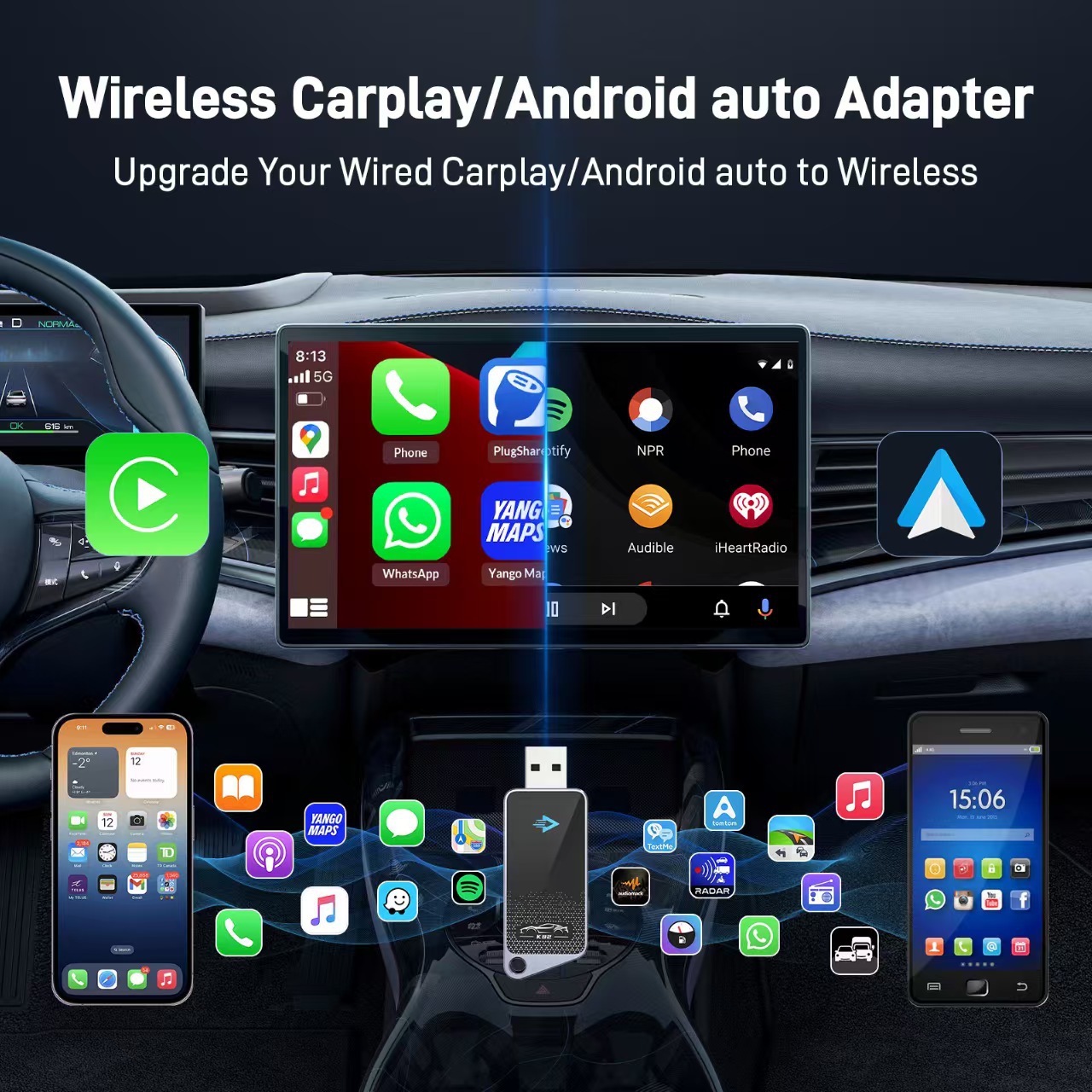 Cross-Border Original Car Wired to Wireless Carplay Android Auto Box Car Interconnect Smart Ai Box Adapter