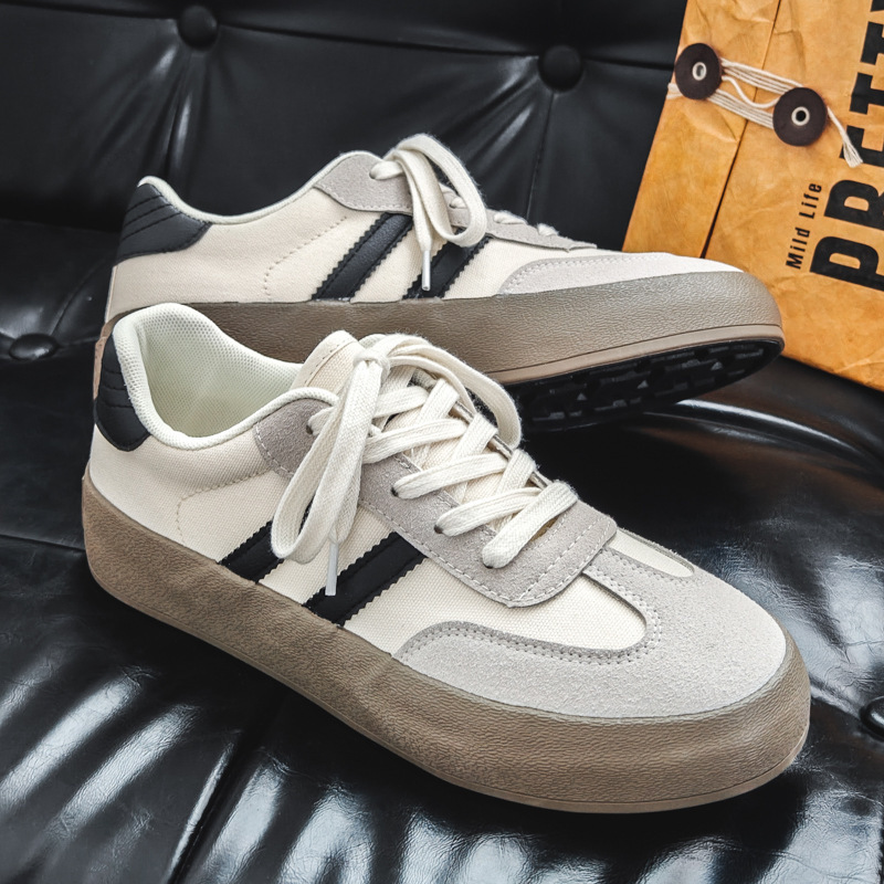 Canvas Shoes Men's 2024 Spring and Autumn New Thick-soled All-match White Shoes Ins Korean Style Student Sports Casual German Training Shoes