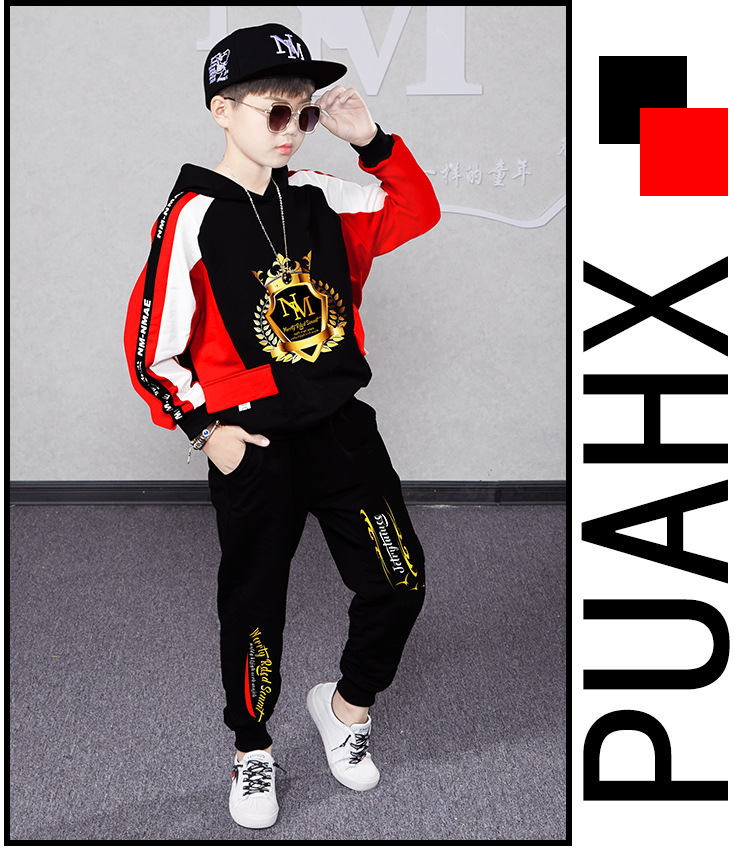 Boys' Autumn 2023 New Chinese and Korean Long sleeved Color Block Hooded Sweater for Children's Sports_voghion.com