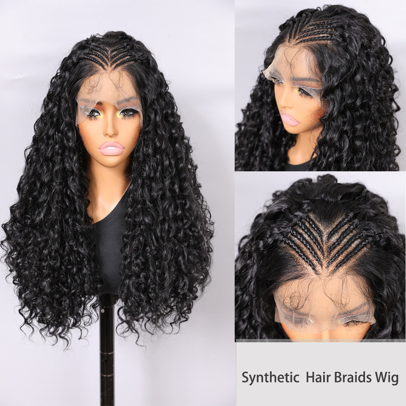 Cross-border European and American women's wigs 13*4 lace front synthetic African long curly hair wigs Cross-border European and American women's wigs 13*4 lace front synthetic African long curly hair wigs