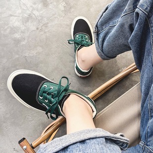2024 Spring New Korean Style Chic Color Matching Stitching Canvas Shoes for Female Students Cute Ins Niche Casual Sneakers