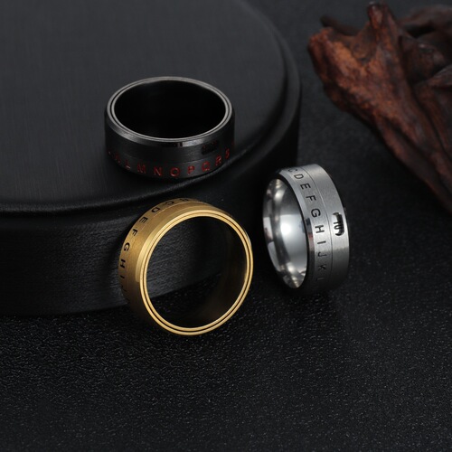 European and American titanium steel rotatable number ring, Amazon new alphabet ring, jewelry drop shipping wholesale