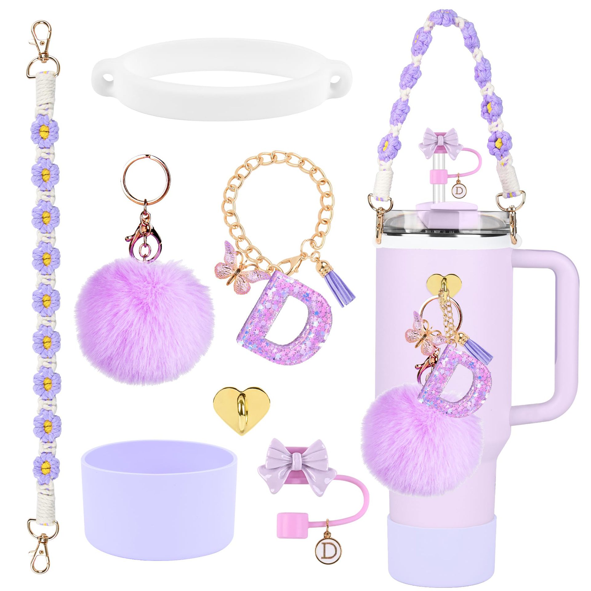 Hot sale Stanley Cup accesorios set 10mm cubierta de paja letras mariposa cadena bola de silicona cubierta de taza