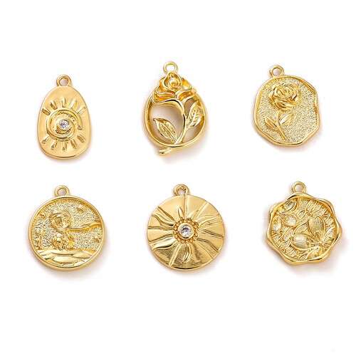 Color-Keeping 14K Gold Plated Sun Rose Eye Oval Pendant DIY Handmade Earrings Necklace Decorative Accessories