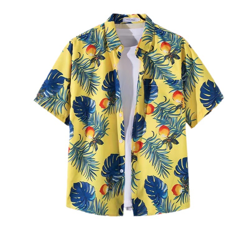 Summer Beach floral hombres y mujeres camisa delgada ins moda hawaiana transfronteriza suelta tie-dyed manga corta pareja camisa