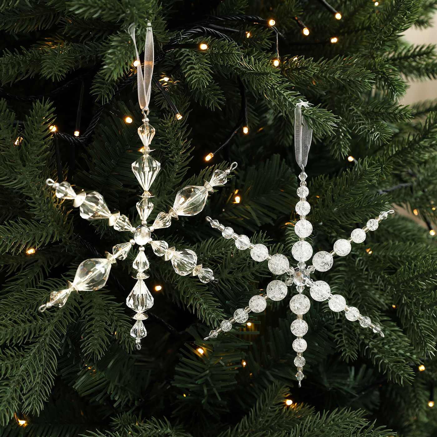 Transfronterizo transparente acrílico flocos de nieve colgante estrella hexagonal de alta calidad decoración de árbol de Navidad diseño de escena colgante