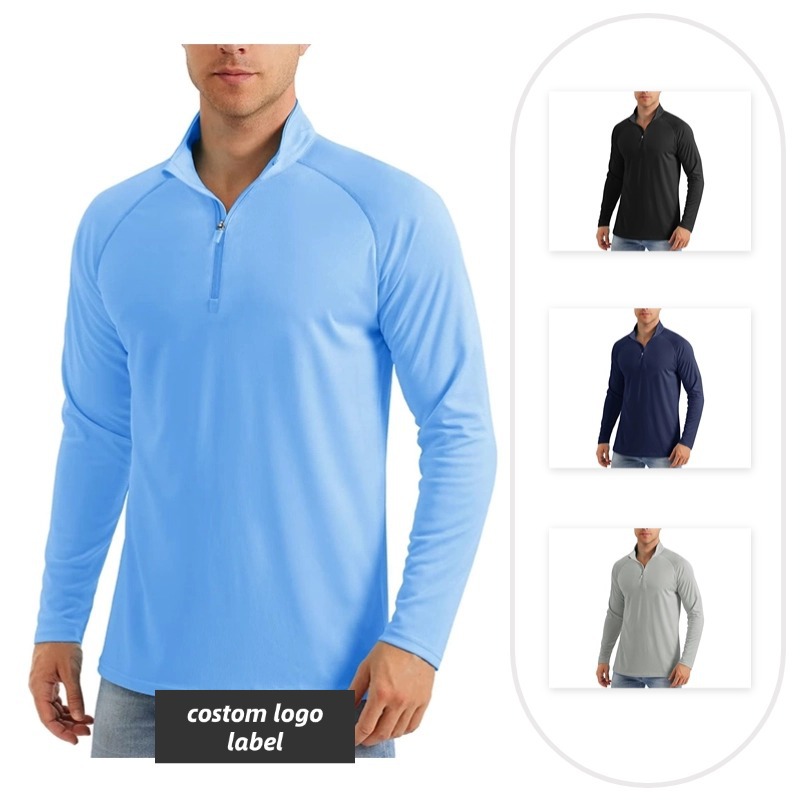Amazon Men's sports long sleeve pullover half zipper golf long sleeve solid color quick-drying outdoor leisure long sleeve