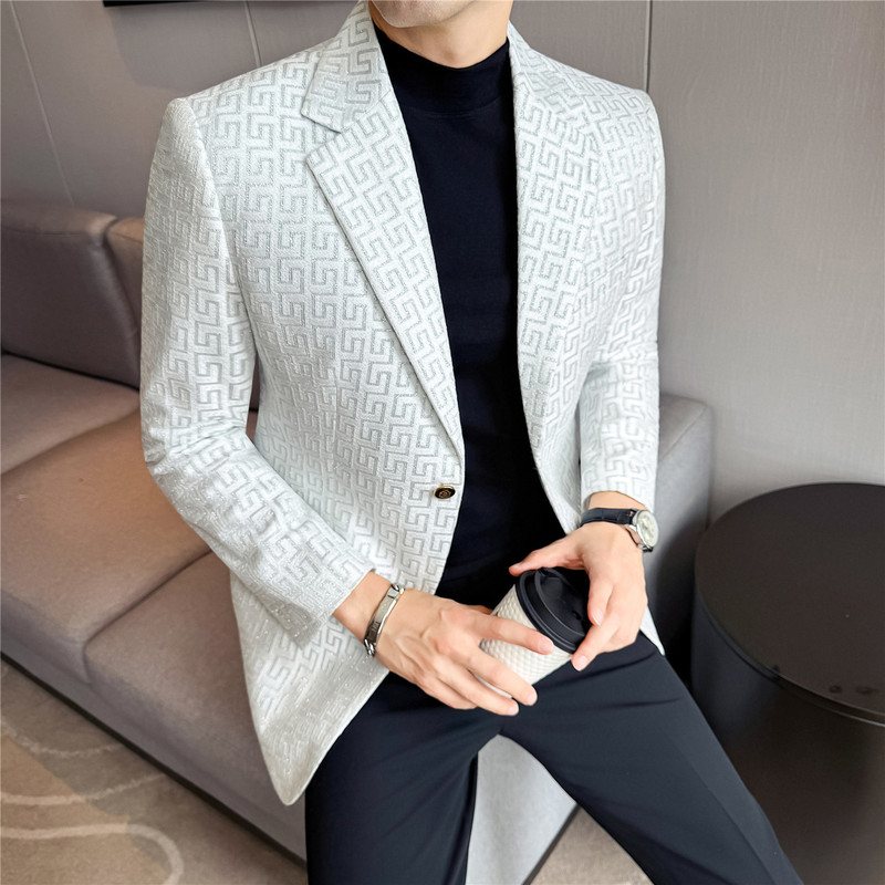 2026 Summer Lightweight Single-Layer Lined Suit for Men, Stylish Slim-Fit Fashionable Sequin Print Blazer 2026 Summer Lightweight Single-Layer Lined Suit for Men, Stylish Slim-Fit Fashionable Sequin Print Blazer