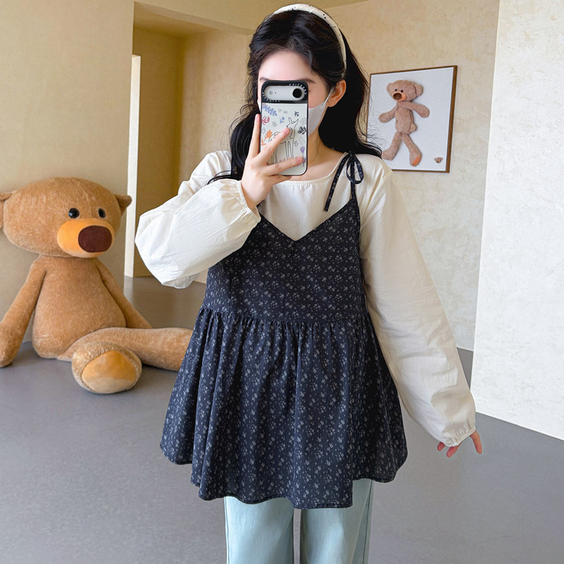 Maternity wear autumn top set 2026 new autumn floral camisole top maternity shirt two-piece set Maternity wear autumn top set 2026 new autumn floral camisole top maternity shirt two-piece set