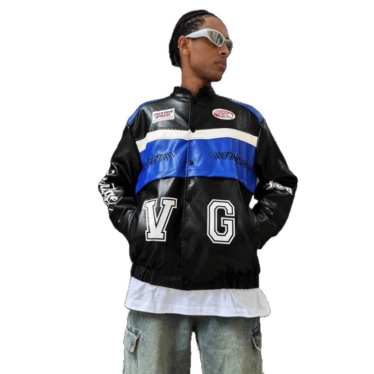 Autumn Winter Foreign Trade Cross-border European And American Clothing PU Leather Loose Coat Men's Street Racing Jacket_mkmklike.com