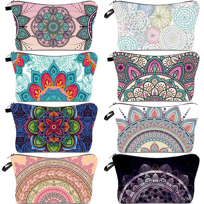 Bolso de maquillaje de flor de mandala caliente de Amazon transfronterizo bolso de mujer bolso de embrague bolso de almacenamiento de viaje multifuncional