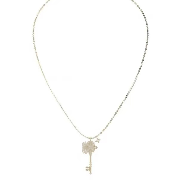 Three-Fold Iris Flower Key Chain Necklace for Women, Light Luxury Clavicle Chain with a Sense of Design, Vintage Sweater Chain