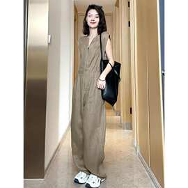 韩版简约无袖拉链设计薄款连体裤女时尚夏季休闲通勤百搭连衣裤潮