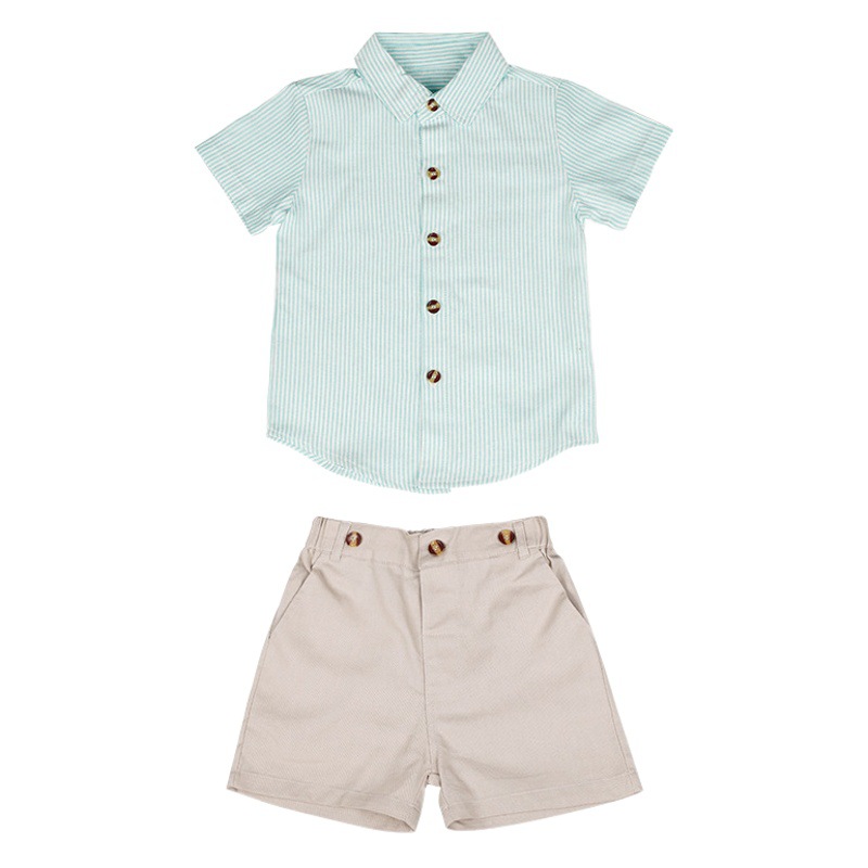 Children's Dress Summer New Boys' Striped Strap Pants Two-piece Set Baby's Birthday Short-sleeved Shirt Set