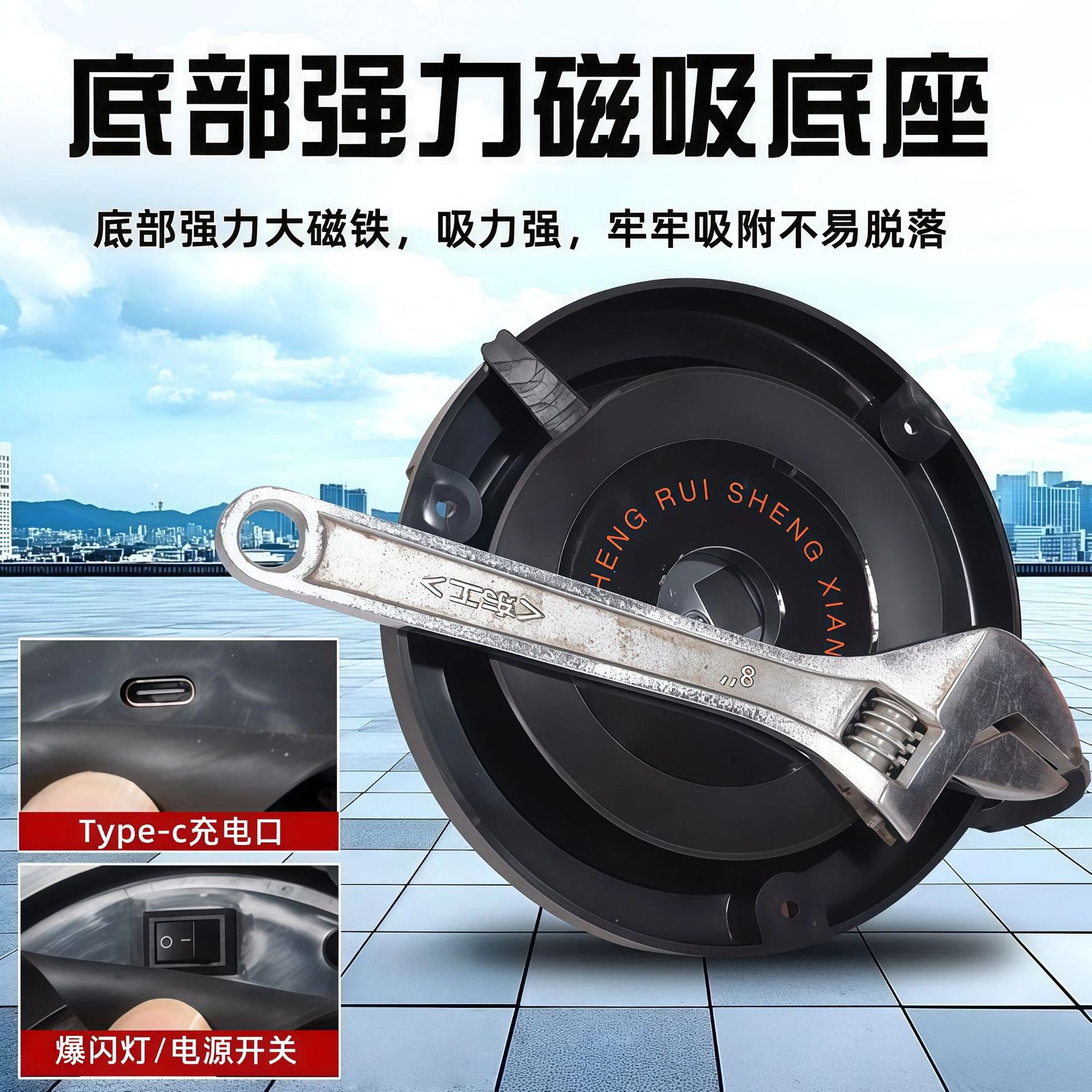 Solar-powered warning light, flashing car-mounted warning light, night-time safety warning light, magnetic car roof light