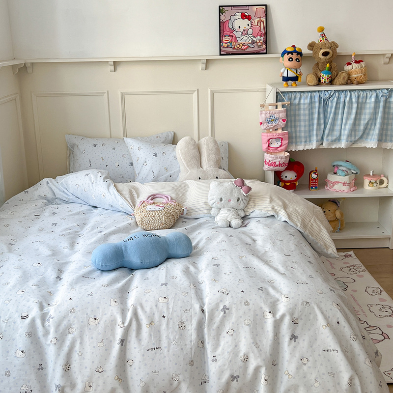 2025 New Student Season Cotton Running Volume Fourth Batch Four-Piece Set 1.2m Bed Bed Sheets Three-Piece Set Shell Cat