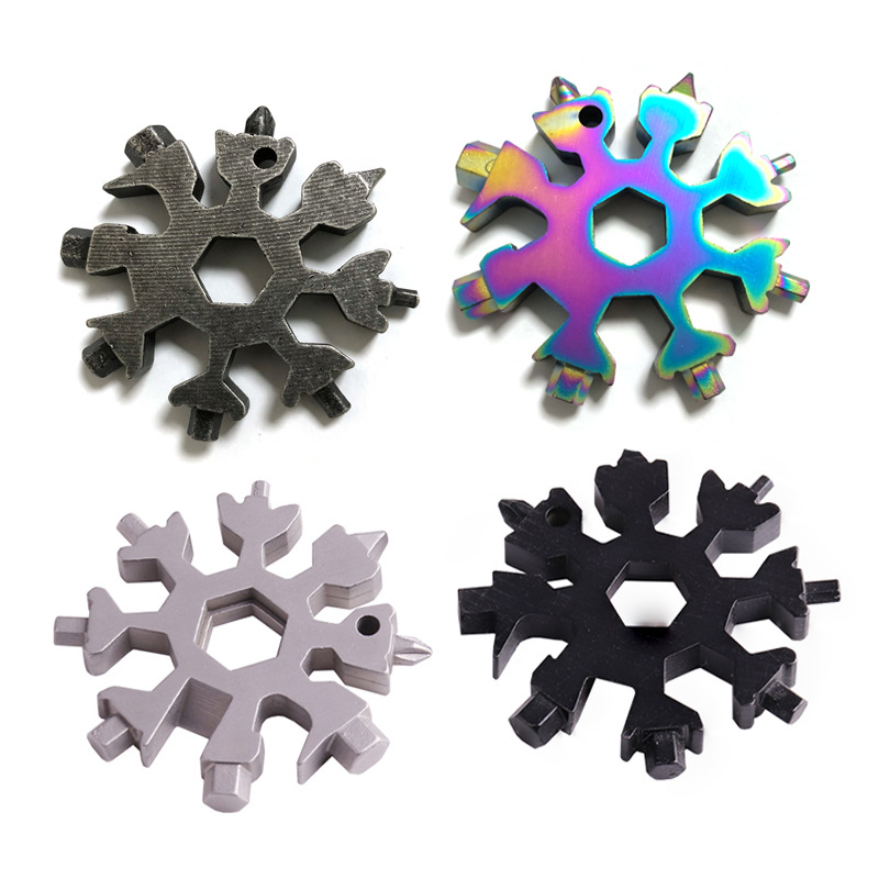 Tarjeta de herramienta de copo de nieve octogonal 18 en 1 llave de copo de nieve multifuncional de acero inoxidable de 8 ángulos hexagonal portátil y práctico