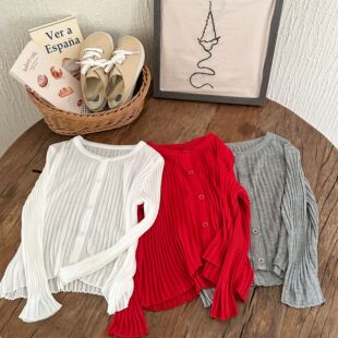 Girls' Sunscreen Cardigan 2025 Summer New Stretch Ice Silk Top Children's Stylist All-match Breathable Knitted Jacket