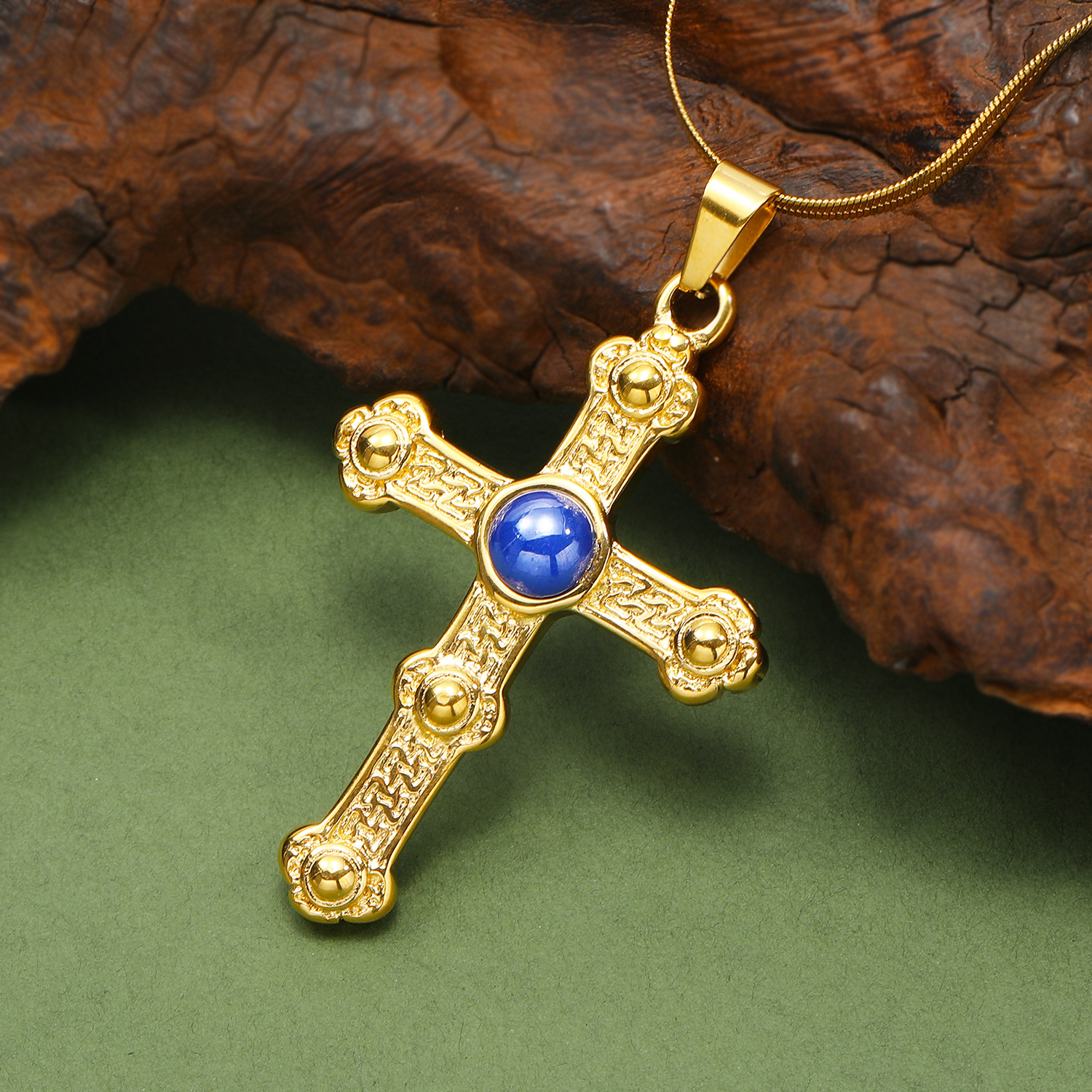 21g Weight Real Gold Plated Plating Material Artificial Gemstones Inlay Material Pendant Necklace Classification 1 Piece Quantity Casual, Daily Occasion 304 Stainless Steel Material Cross Pattern Women's Gender Vintage Style Style Waterproof Non Tarnish, Plating, Inlay Craft Real Gold Plated Cross 304 Stainless Steel Vintage Style Waterproof Non Tarnish Pendant Necklace 18