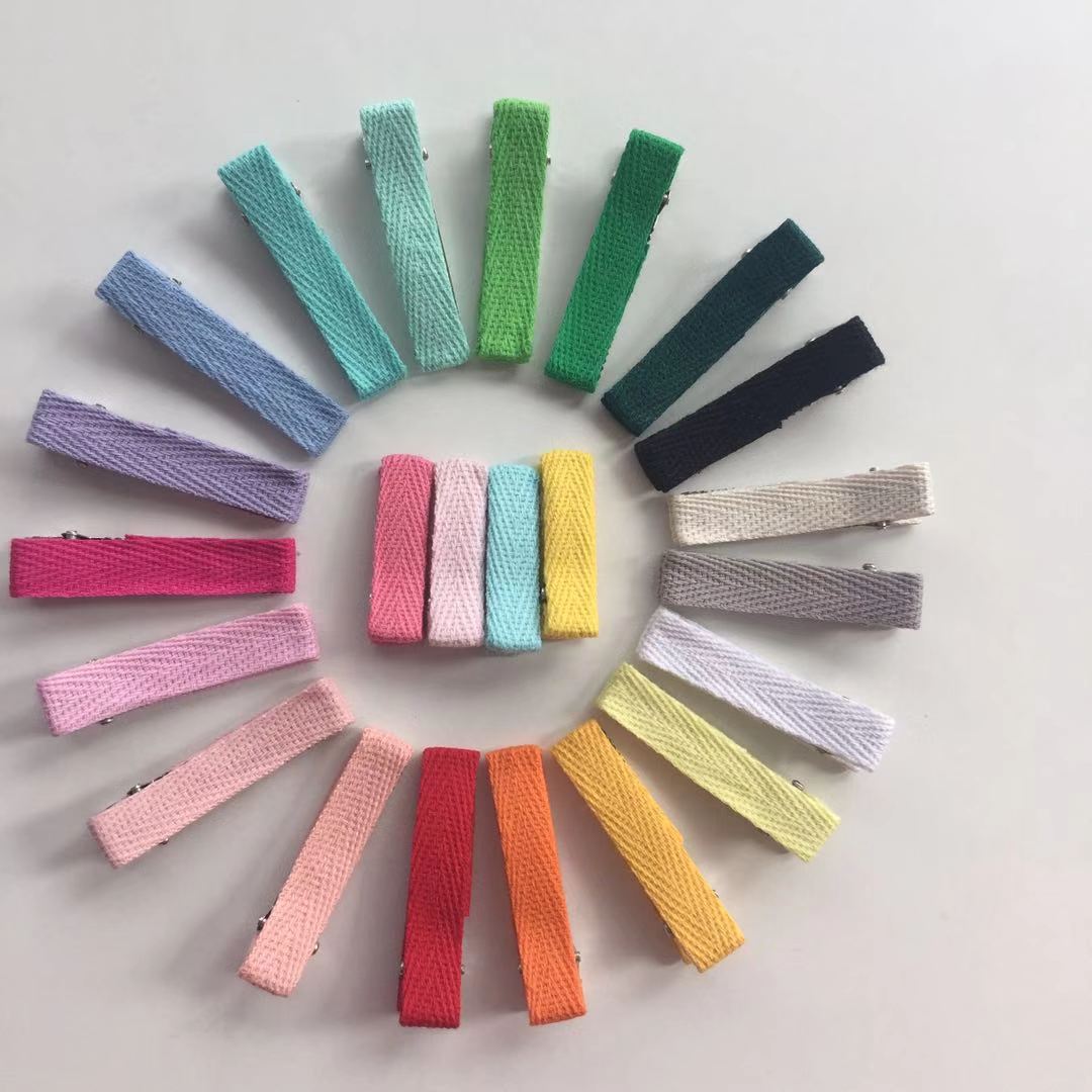 子供のヘアピン工場供給キャンディーカラーのヘリンボーン綿布オールインクルーシブダブルフォークカモノハシクリップ女の子アクセサリー卸売印刷