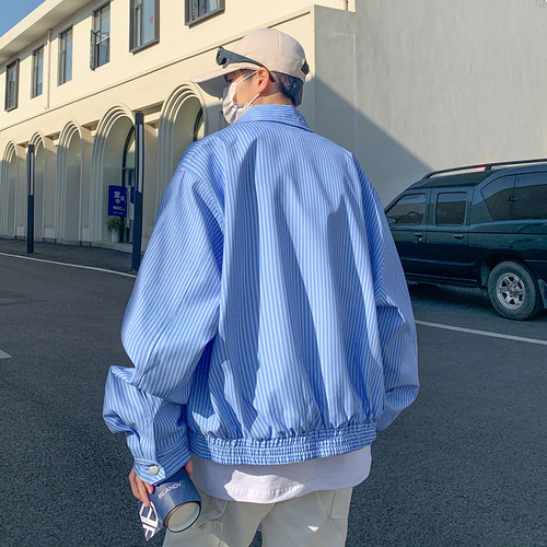 Japanese trend brand striped jacket for men, American street style, niche cool bf, high street, oversized loose bomber jacket top