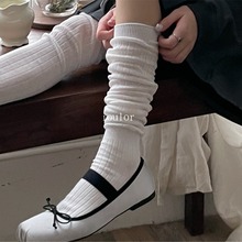 IOULOR新款过膝堆堆袜春季ins风长筒袜韩系竖条纹小腿袜子女批发